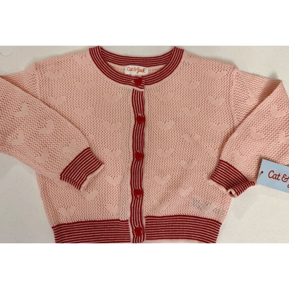 Cat & Jack Pointelle Heart Cardigan TODDLER GIRLS SIZE 4T Pink NEW